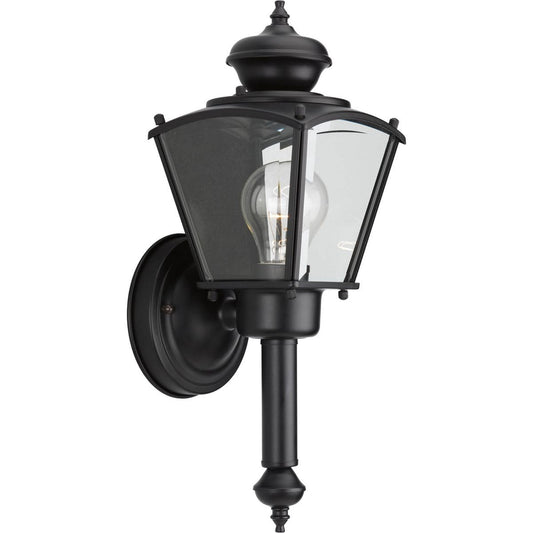Progress Lighting 1-Light Clear Beveled Glass Traditional Outdoor Wall Lantern Light, BrassGUARD Lantern Collection, Outdoor, P5846-31, Matte Black