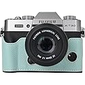 X-T30 Case, BMAOLLONGB Handmade PU Leather Half Camera Case Bag Cover Bottom Opening Version for Fujifilm X-T30 XT30 with Hand Strap (Blue)
