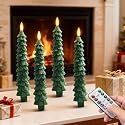 HDCooL 4PCS Christmas Tree Candles, 9.7 Inch Flameless Taper Candles with Remote and Timer, LED Battery Operated Taper Candlesticks with 3D Flickering