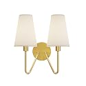 Electro bp;Double Head Classic 2 Lights Wall Sconces Lighting Fixture Polished Gold with Cream White Linen Fabric Lamp Shades E12 80W Hardwired;