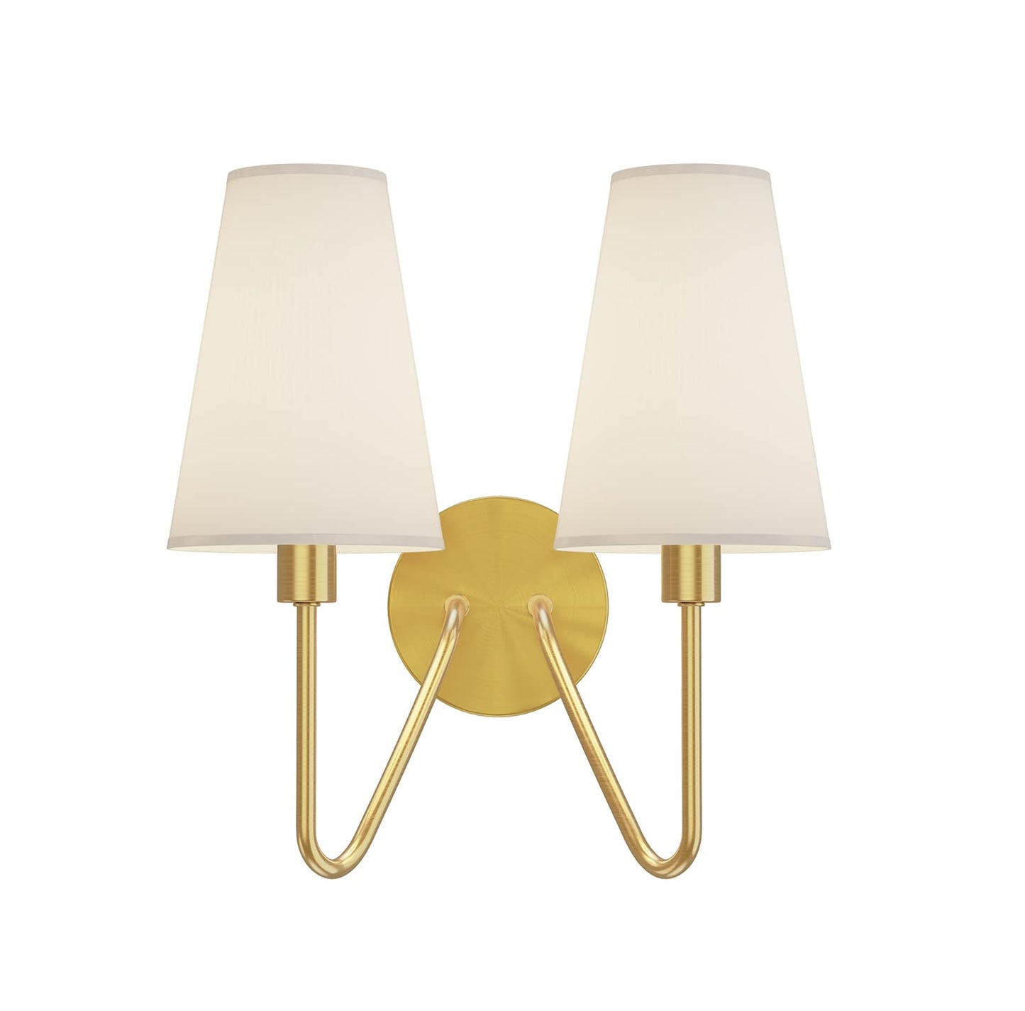 Electro bp;Double Head Classic 2 Lights Wall Sconces Lighting Fixture Polished Gold with Cream White Linen Fabric Lamp Shades E12 80W Hardwired;