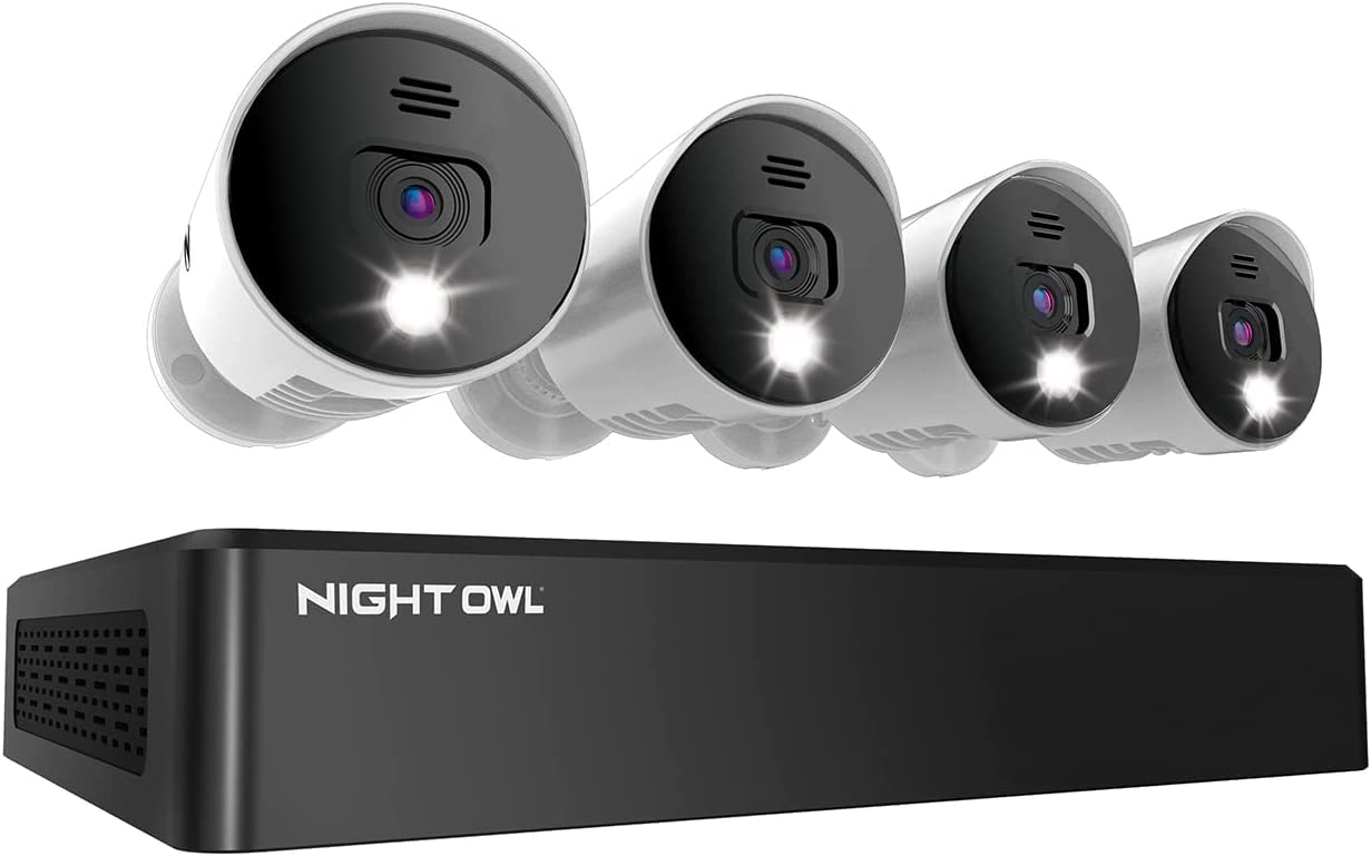 Night Owl Sp, Llc 8 Channel Bluetooth Video Home Security Camera System with (4) Wired 4K UHD Indoor/Outdoor Spotlight Cameras Audio and 1TB Hard