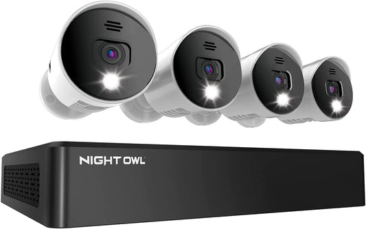 Night Owl Sp, Llc 8 Channel Bluetooth Video Home Security Camera System with (4) Wired 4K UHD Indoor/Outdoor Spotlight Cameras Audio and 1TB Hard