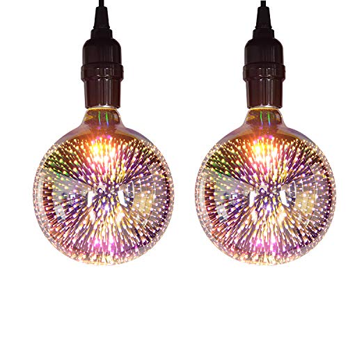 Lxcom Lighting Firework LED Bulb Edison Colorful 3D Glass Firework LED Bulb E26/E27 7W G125 Ball Fashion Fireworks Light Decoration for Home Party