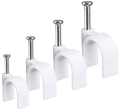 Round Cable Wire Clips, RG6/RG59/CAT5/CAT6/RJ45 Electrical Ethernet Dish TV Speaker Wire Cord Tie Holder, Single Coaxial Nail Clamps (6mm + 8mm + 10mm