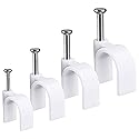 Round Cable Wire Clips, RG6/RG59/CAT5/CAT6/RJ45 Electrical Ethernet Dish TV Speaker Wire Cord Tie Holder, Single Coaxial Nail Clamps (6mm + 8mm + 10mm
