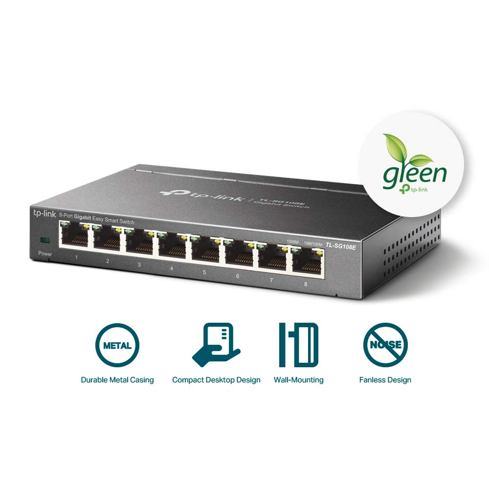 TP-Link 8 Port Gigabit Switch | Easy Smart Managed | Plug & Play | Desktop/Wall-Mount | Sturdy Metal w/ Shielded Ports | Support QoS, Vlan, IGMP