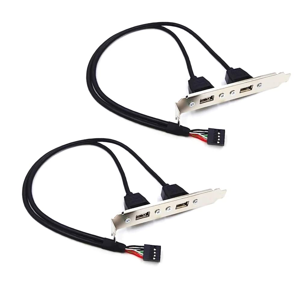 ThtRht 2 Pack Motherboard 9Pin USB to Dual USB2.0 Back Panel Rear Baffle Extension Cable Connector 9 Pin Header Adapter Mount Bracket 2-Port Bezel
