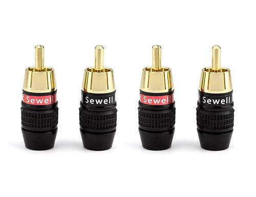 Sewell Deadbolt RCA Plugs, 2 Pairs, Fast-Lock Technology, 24k Gold Plated Speaker Plugs, Premium Solderless SW-32888-2