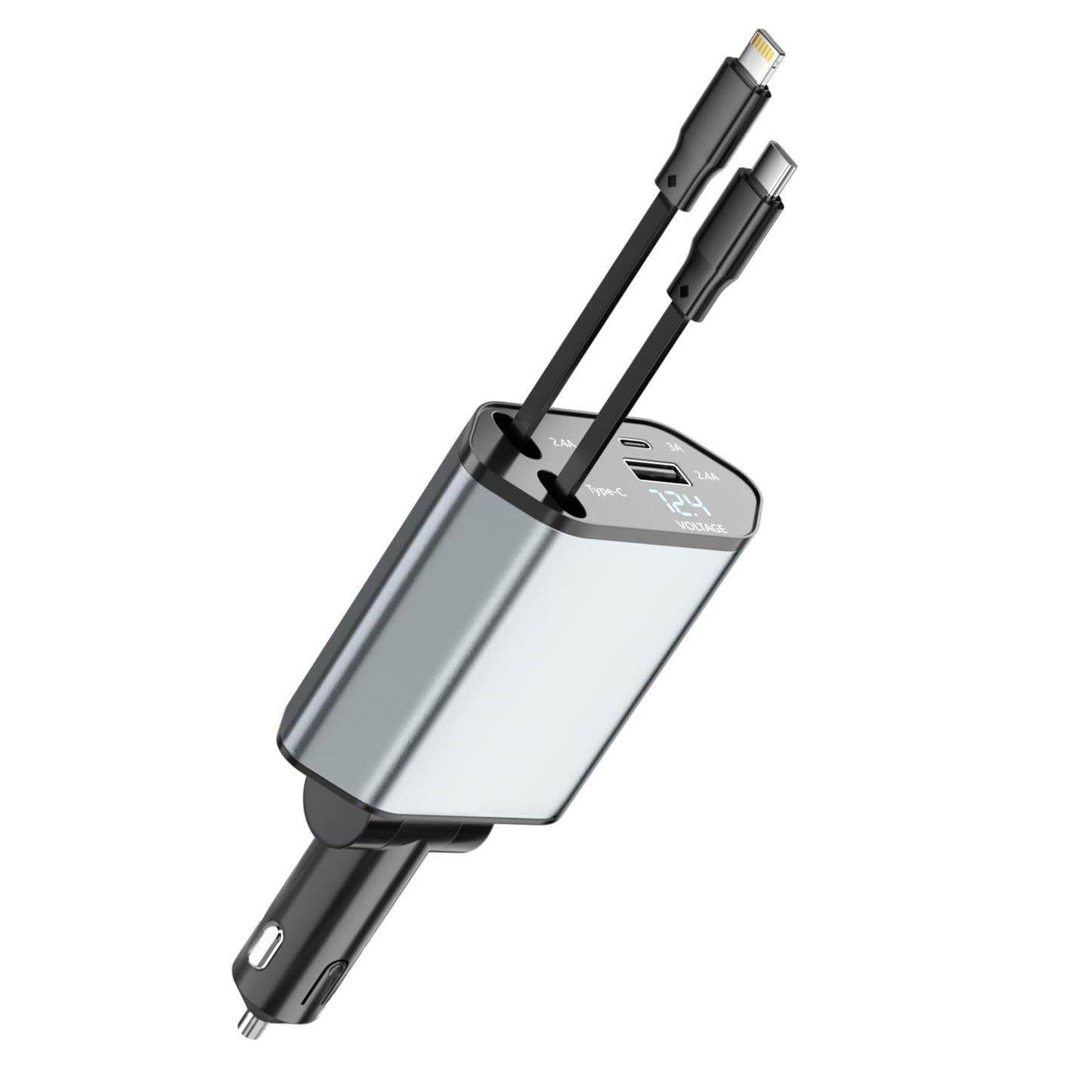 Retractable Car Charger, 120W 2.7Ft Retractable Cables and 4 Electronic Ports, Car Accessories Compatible for iOS & Android Cell Phones All Device