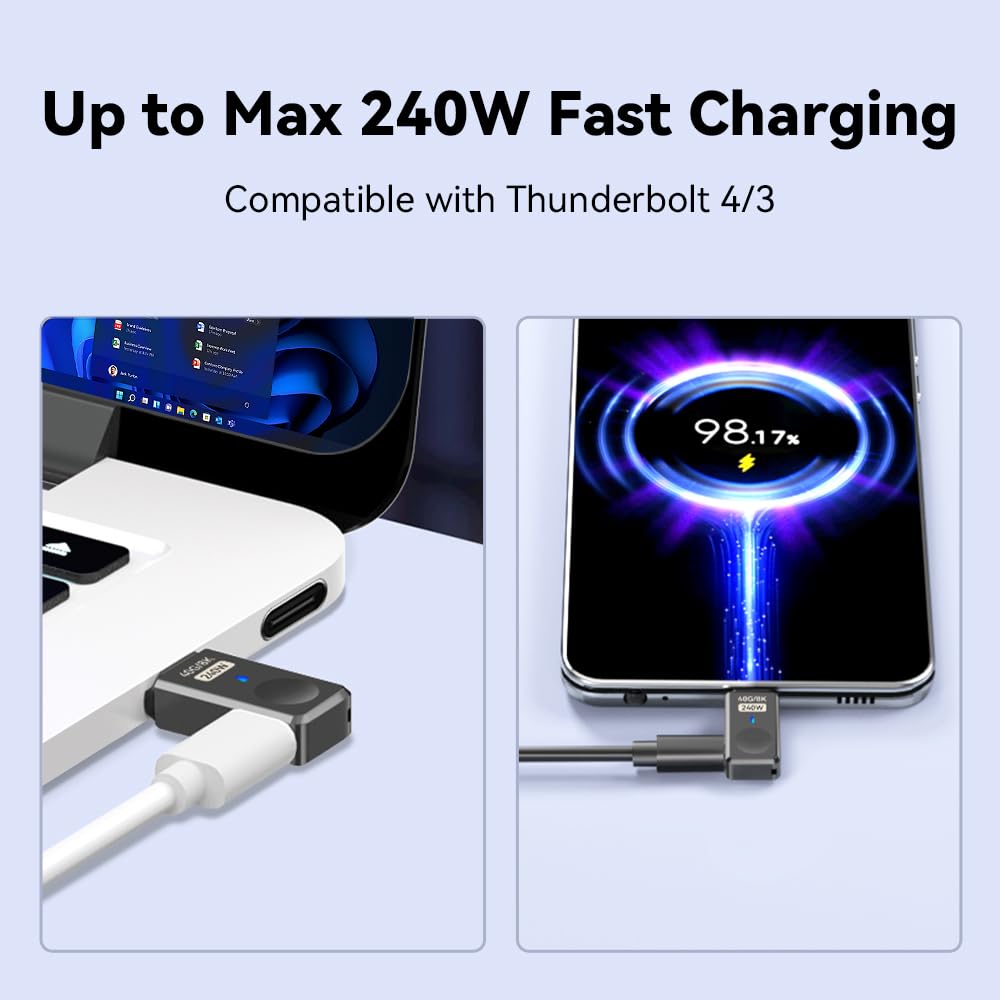 SHEEAST USB C Magnetic Adapter Side Port 2 Pack, 240W Magnetic USB Type C Extension Adapter Straight 24Pin with USB4 40Gps Data Transfer, Compatible…