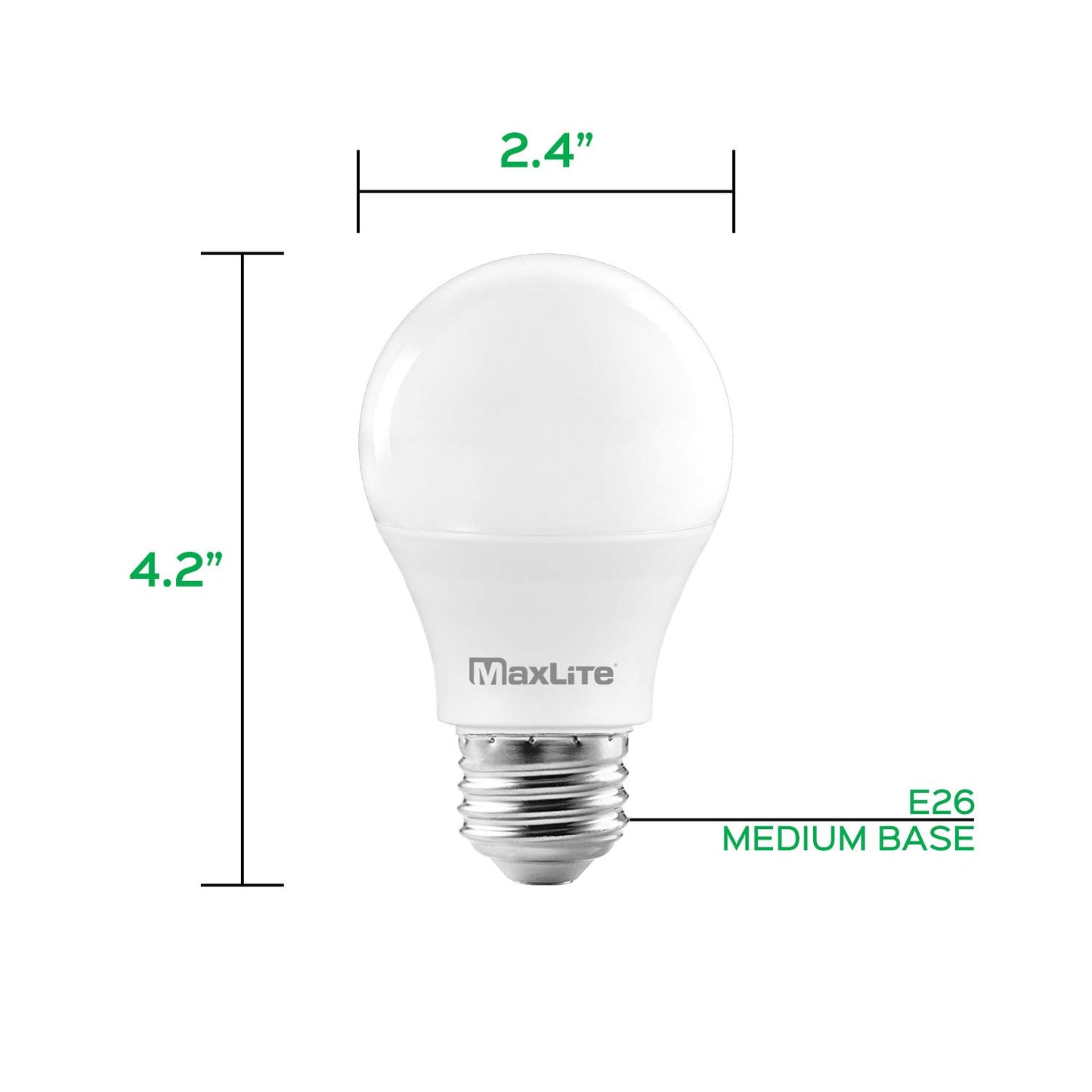MaxLite A19 LED Bulb, Enclosed Fixture Rated, 60W Equivalent, 800 Lumens, Dimmable, E26 Medium Base, 5000K Daylight, 4-Pack