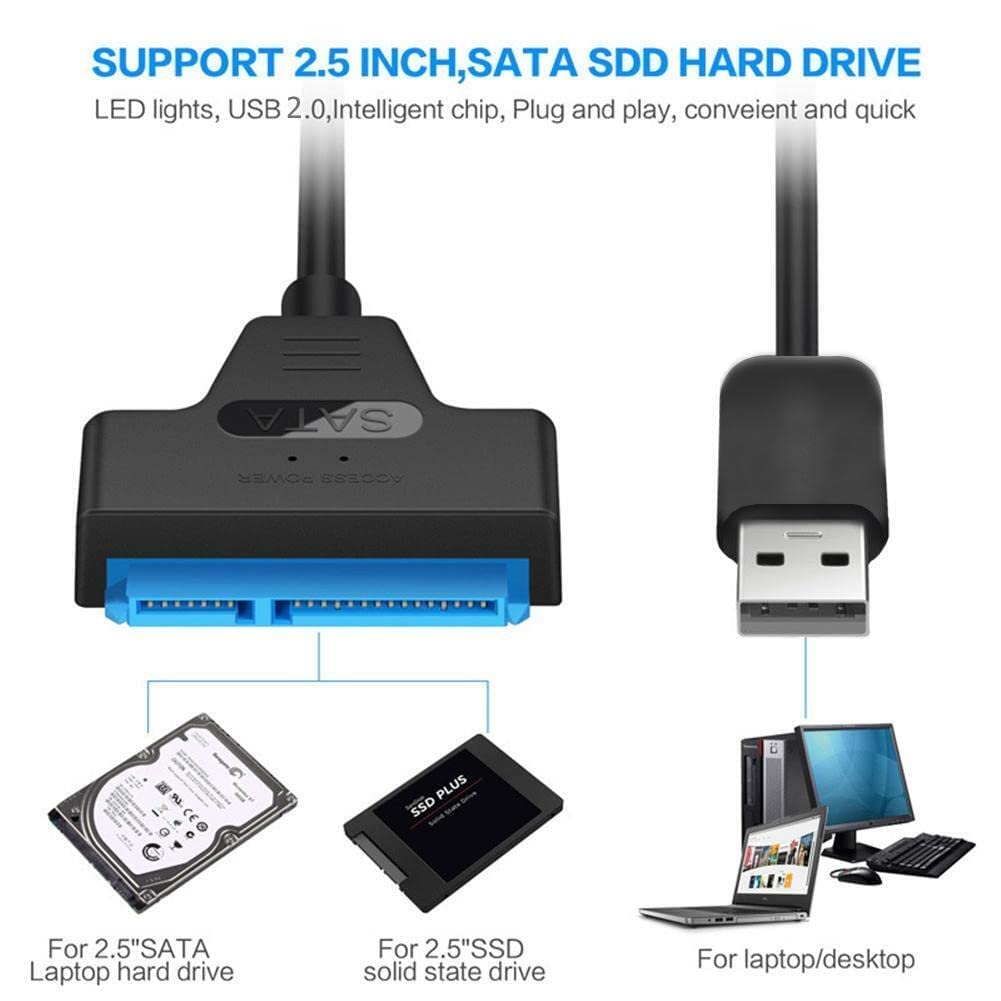 BUBUCAM USB 2.0 to SATA Adapter Converter Cable for 2.5" SATA External HDD SSD Hard Drive 22 Pin Sata III Cable