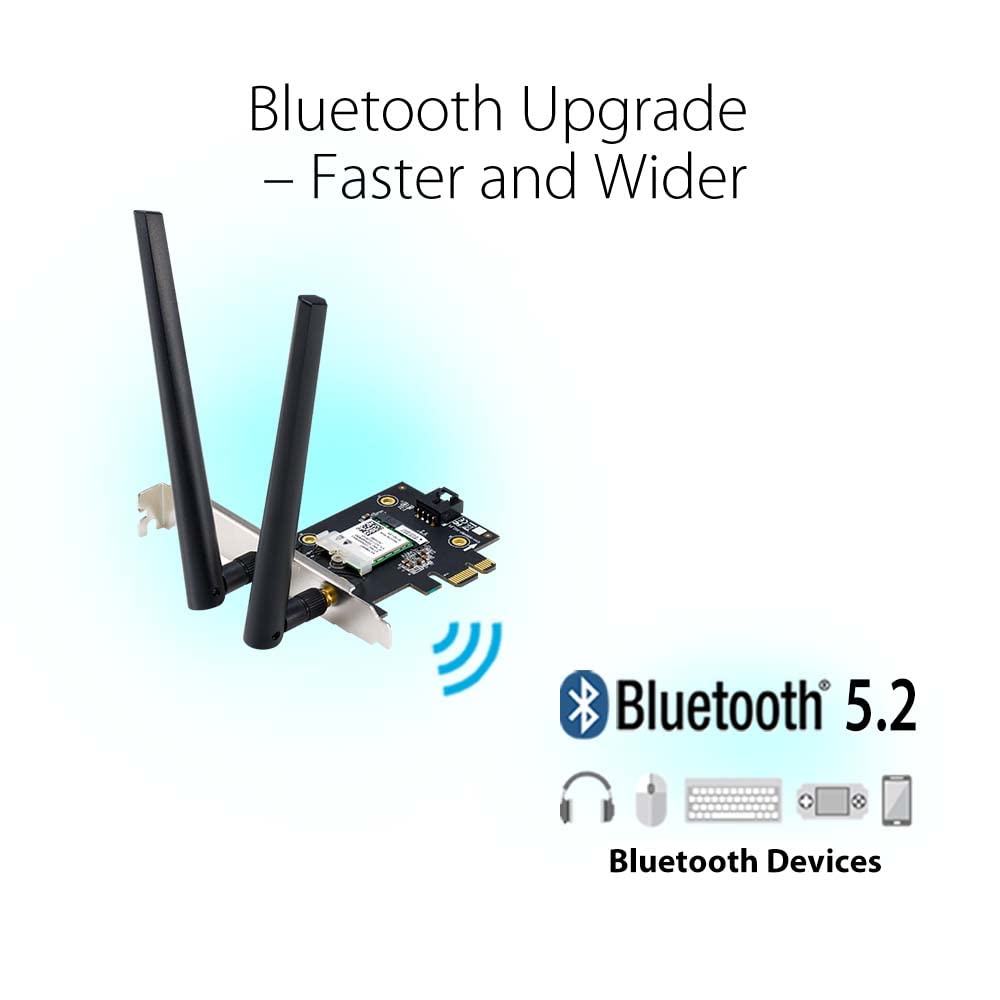 ASUS AX1800 PCIe WiFi Adapter (PCE-AX1800) - WiFi 6, Bluetooth 5.2, Ultra-Low Latency Wireless, 2 External Antenna, Supporting Total Data Rate up