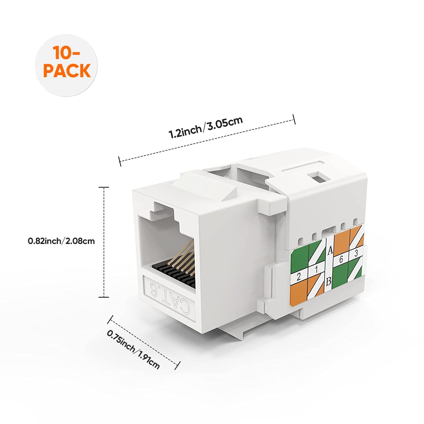 CableCreation Cat6 Keystone Jacks, 10-Pack RJ45 Keystone Jack, Ethernet Keystone Modular Female Connectors, White
