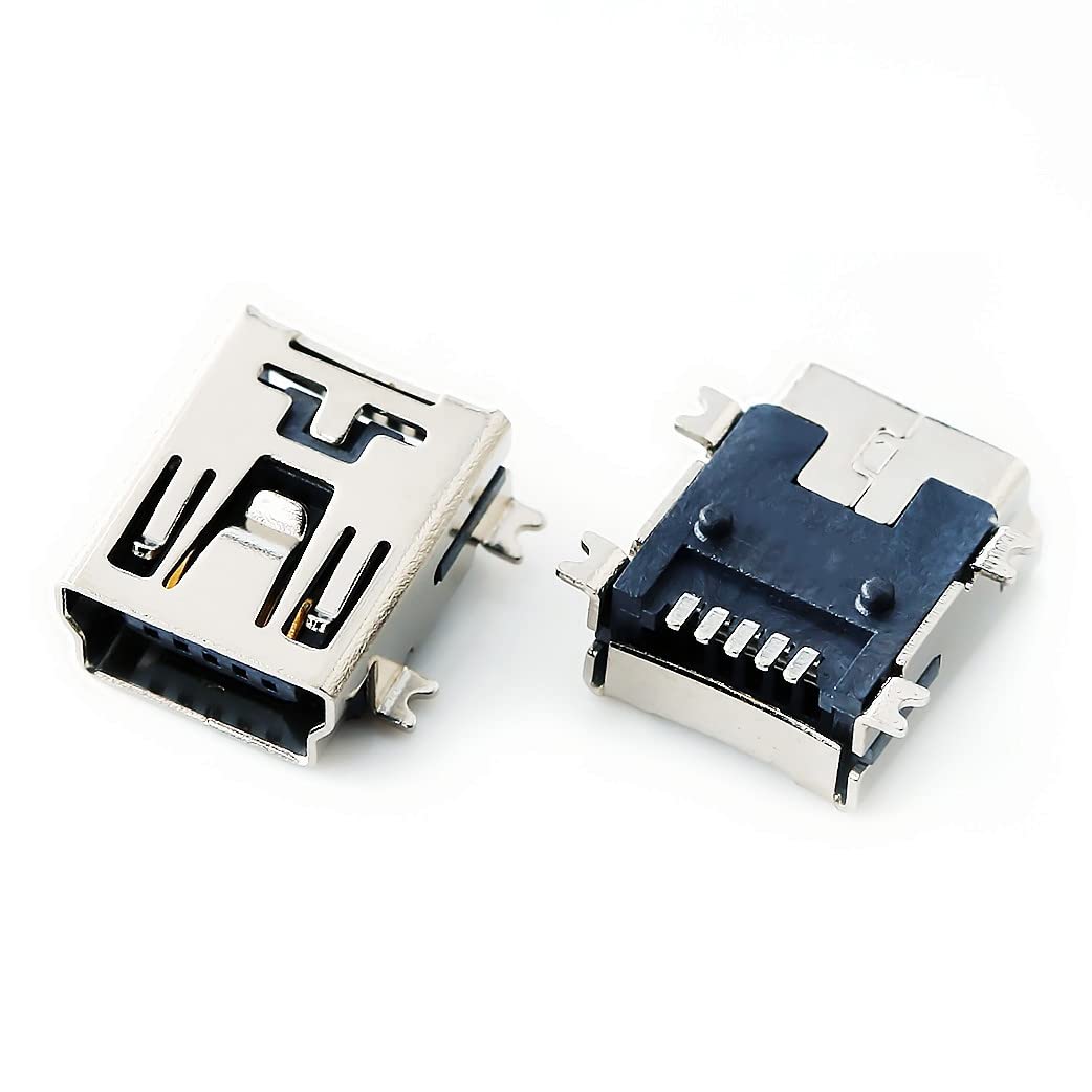 bnafes Mini USB Type B Female Port 5-Pin 180 Degree SMD SMT PCB Jack Socket - (25 Pcs)
