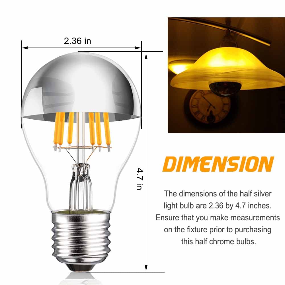 Half Chrome Light Bulb Dimmable Silver Tipped LED Bulb 6W 2700K Warm White