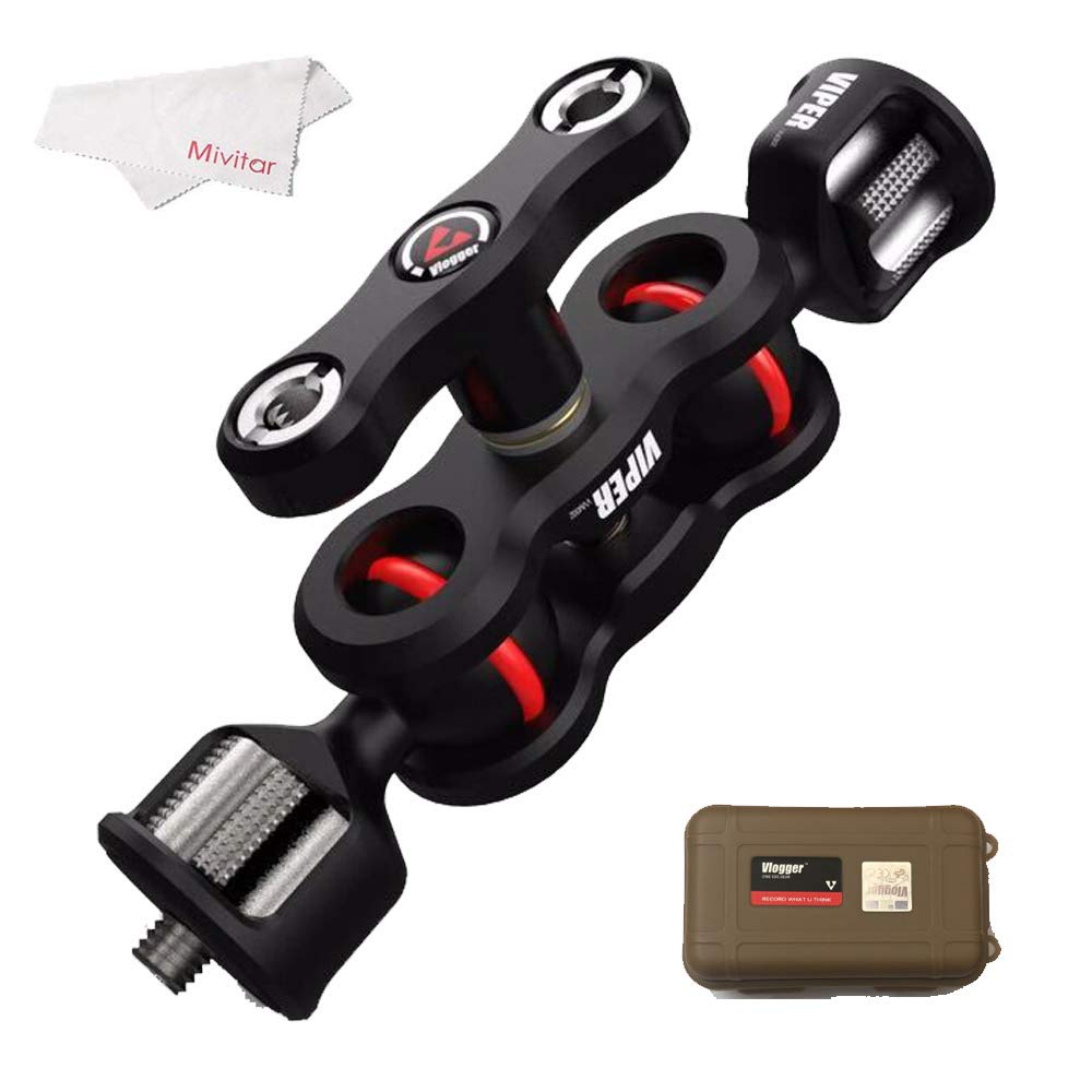 Mivitar VVM302 Articulating Magic Arm Mount Double Ballheads 1/4" Screw Camera Holder for Camera LCD Field Monitor,LED Light,Audio Recorders,Camera