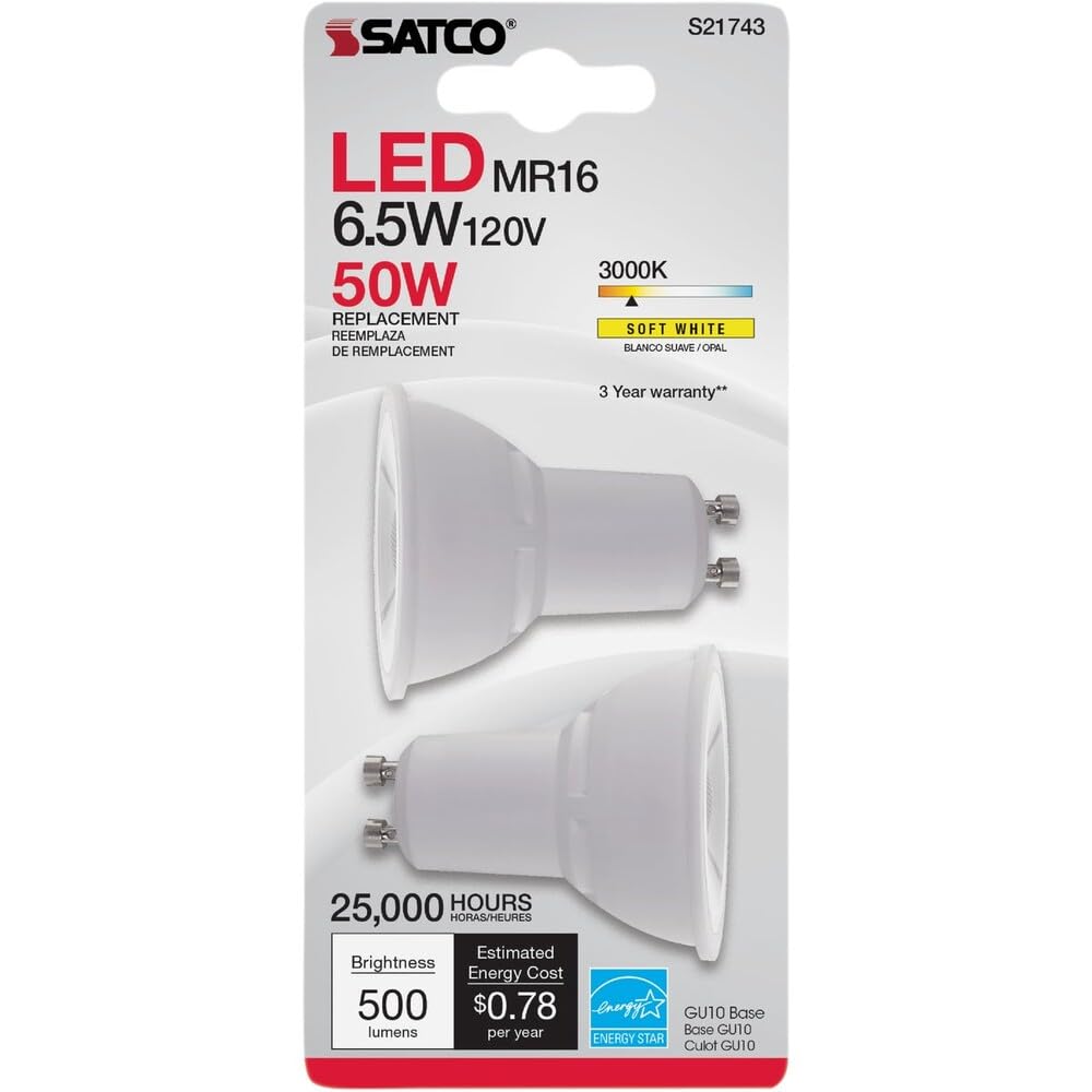 Satco Nuvo 50W Equivalent Warm White MR16 GU10 LED Floodlight Light Bulb - 1 Each