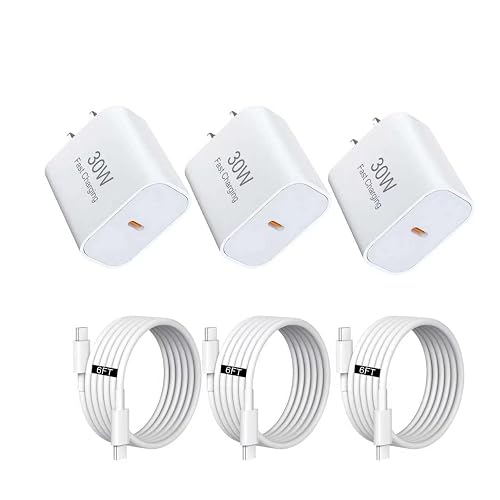USB C Charger,for iPhone Charger, 30W 3-Piece Set with 3 6-Foot USB c Cable, Compatible with iPhone 17/17 Plus/17 Pro/17 Pro Max/16/16 Plus/16 Pro