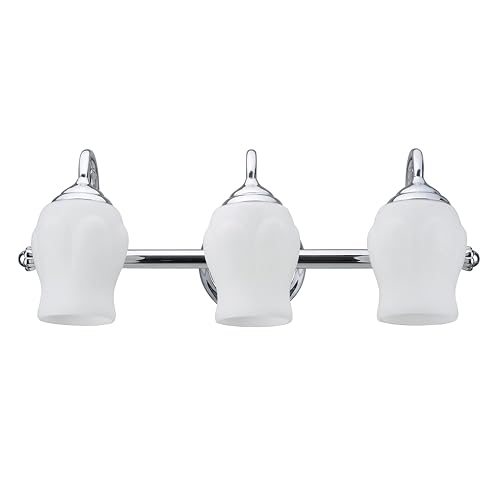 Aspen Creative 62065A, Three-Light Metal Bathroom Vanity Wall Light Fixture, 22 1/2" Wide, Transitional Design in Chrome with White Opal Glass Shade