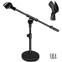 Mictop Adjustable Desktop Mic Stand, Desk Stand Tabletop Table Top Microphone Stand with Mic Clip for Handheld Microphone, Boom Arm, 5/8" Male to 3/8"