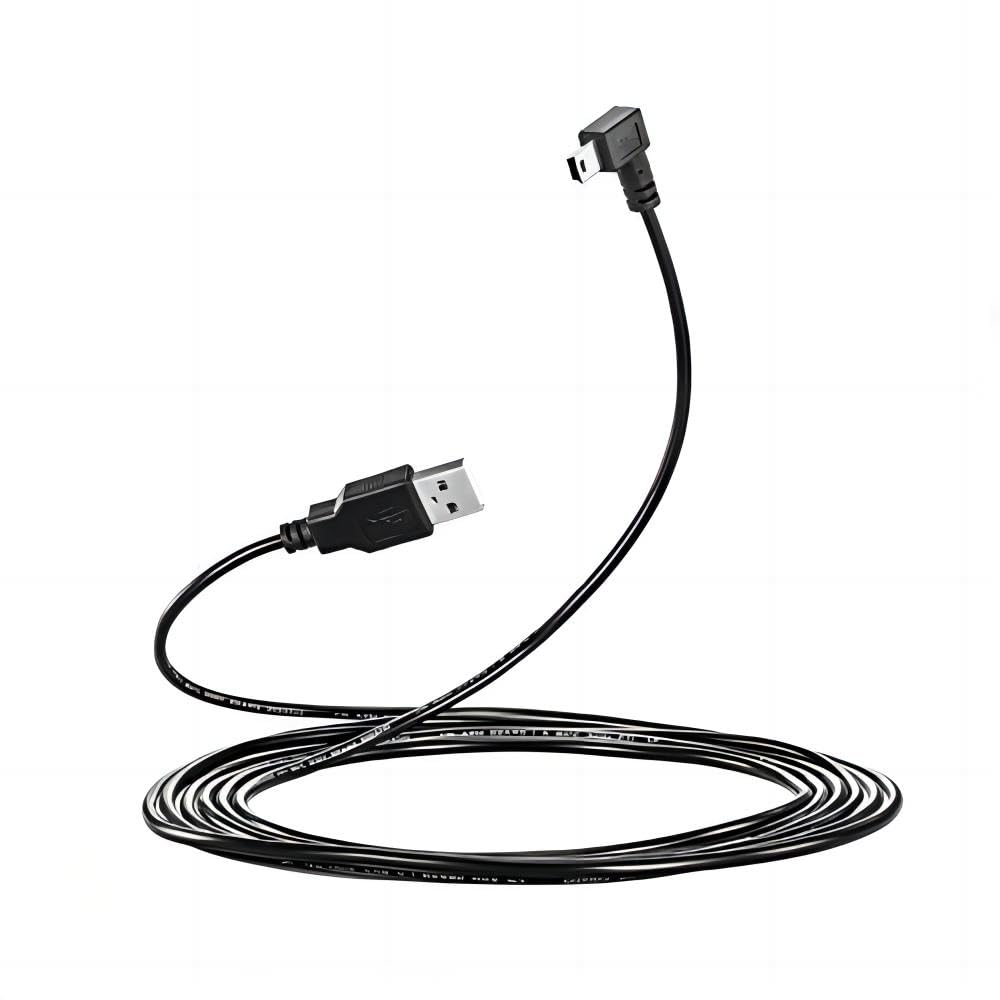 LARRITS 3M USB A to Mini B USB Cable 90 Degree Data Sync Charge Cord with 5 pcs Wiring Clips for Nextbase Dash Cam Car GPS Navigator DVR Digital