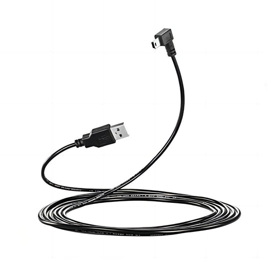 LARRITS 3M USB A to Mini B USB Cable 90 Degree Data Sync Charge Cord with 5 pcs Wiring Clips for Nextbase Dash Cam Car GPS Navigator DVR Digital