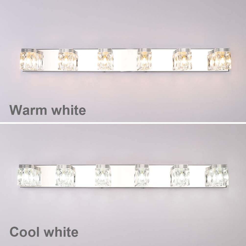 Ralbay LED Modern Bathroom Vanity Lights 6 Lights Crystal Glass Stainless Steel Bathroom Vanity Lights Fixtures Over Mirror LED Modern Crystal Glass