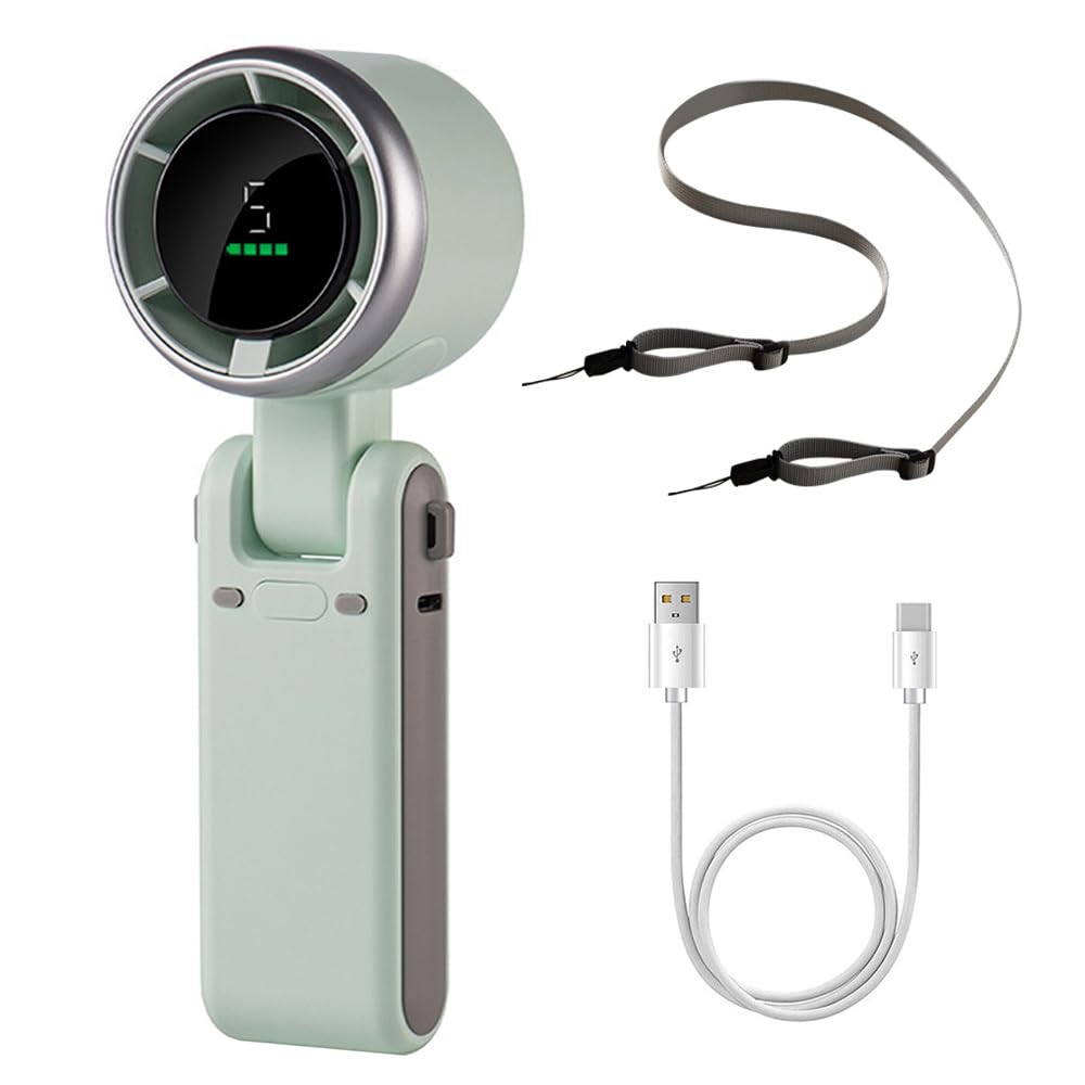 DONGKER Portable Handheld Fan,5 Speed Mini Foldable Turbo Fan, USB Rechargeable, 180° Adjustable with 3600mAh Battery & Lanyard