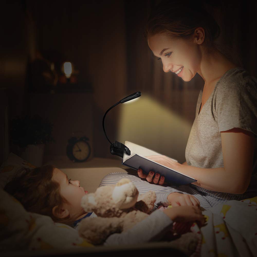 Vekkia Book Light Set with Charger, Clip on Reading Light in Bed with 3 Brightness, Up to 60 Hrs, Rechargeable, Eye-Care Warm LED for Read Before Bed