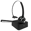 EMHFLYFN Trucker Bluetooth Headset with Microphone Noise Cancelling, V5.0 Wireless Headset with Charging Base 17 Hrs Talk Time, Black