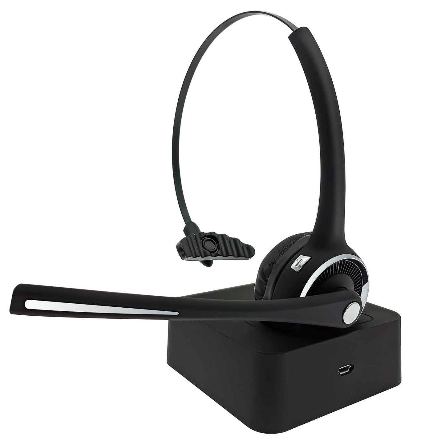 EMHFLYFN Trucker Bluetooth Headset with Microphone Noise Cancelling, V5.0 Wireless Headset with Charging Base 17 Hrs Talk Time, Black