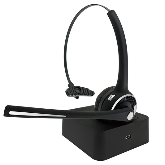 EMHFLYFN Trucker Bluetooth Headset with Microphone Noise Cancelling, V5.0 Wireless Headset with Charging Base 17 Hrs Talk Time, Black