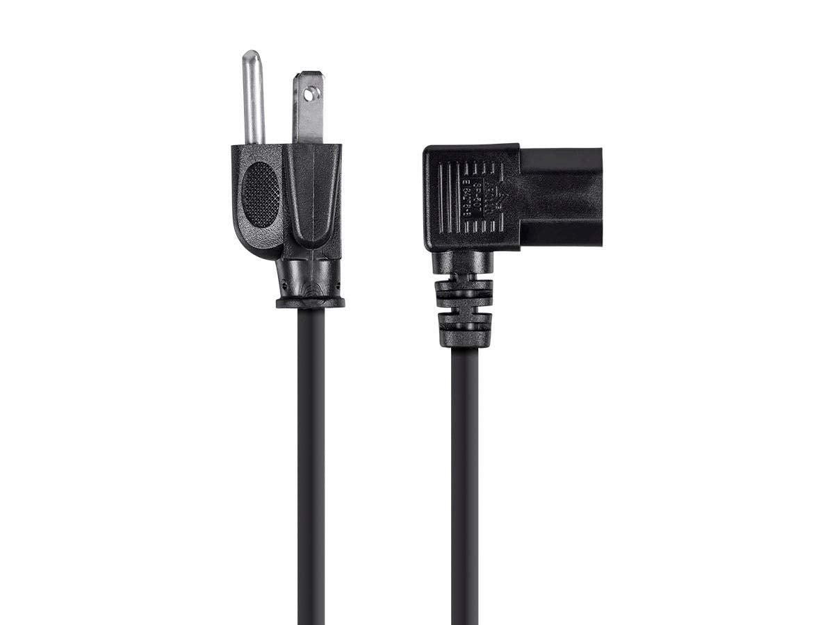 Monoprice 10ft 14AWG Right Angle Power Cord Cable w/ 3 Conductor PC Power Connector Socket (C13/5-15P) - Black