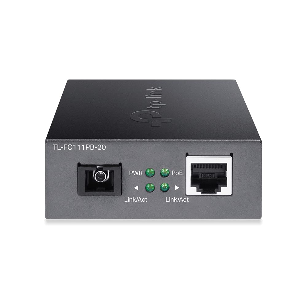 TP-Link TL-FC111PB-20 | 10/100 Mbps WDM SFP to RJ45 Fiber to Ethernet Media Converter with 1-Port PoE | 10/100 Mbps RJ45 Port to 100Base-FX