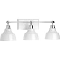 Progress Lighting Bramlett Collection 3-Light White Metal Shade Coastal Bath Vanity Light Polished Chrome, 8.38x24.25x24.25