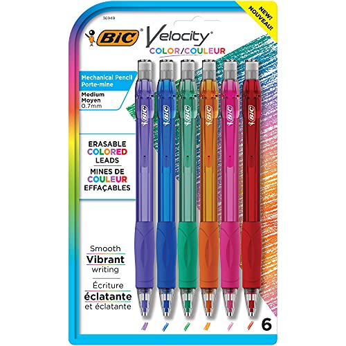 BIC Velocity Mechanical Pencils with Colored Leads, Medium Point (0.7 mm), School Supplies for Color-Coding Notes and Drawings, 6-Count Pack in