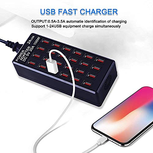 24-Port 100W (20 A) USB Charging Station, Home-Sized Desktop US? Fast Charger, Multiple USB Desktop Chargers for Hotels, Schools, Shops, Shopping