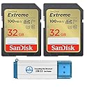SanDisk 32GB Extreme SD Card (2 Pack) SDHC Memory Cards Compatible Browning Trail Cameras (SDSDXVT-032G-GNCIN) Class 10 UHS-1 U3 4K Bundle with (1)