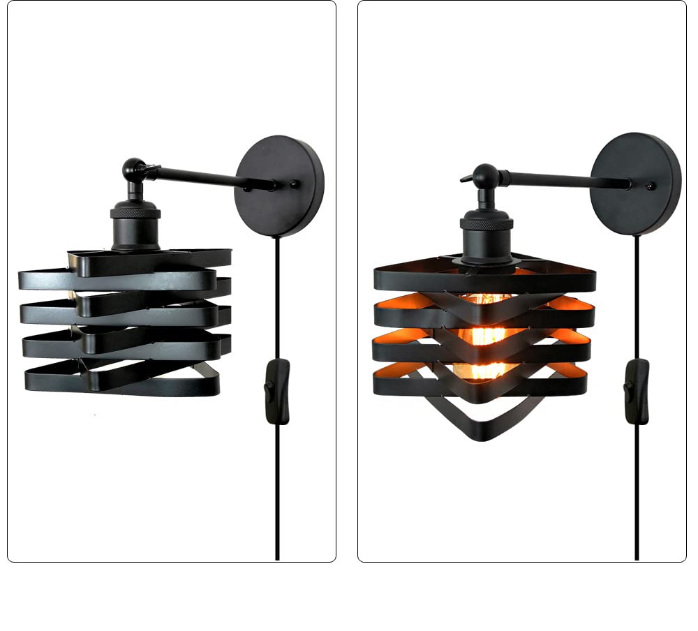 VinTopsh Industrial Plug in Wall Sconces,Metal Plug in Wall Light Fixtures with On Off Switch,Farmhouse Wall Lamp Living Room Bedroom Hallway