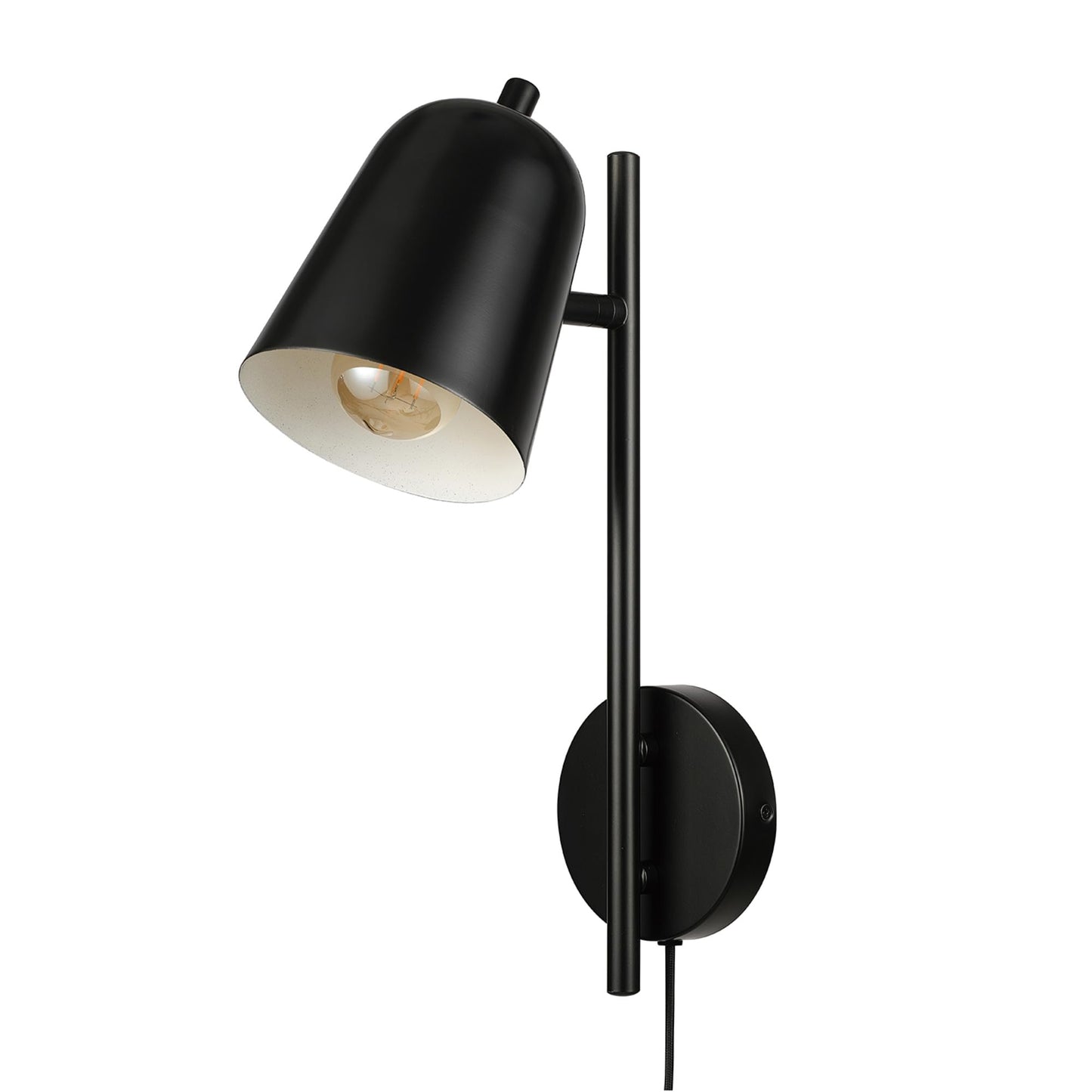 Globe Electric 65000049 1-Light Plug-in or Hardwire Wall Sconce, Matte Black, Pivoting Shade, Black Braided Fabric Designer Cord, Hanging Lamp, Wall