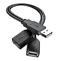 ?2025 Upgraded? USB 2.0 A Male to 2 Dual USB Female Jack Y Splitter Hub Power Cord Extension Adapter Cable(Not Supporting CarPlay and Android Auto)