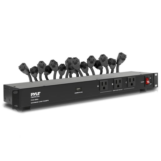 Pyle 19 Outlet 1U 19" Rackmount PDU Power Distribution Supply Center Conditioner Strip Unit Surge Protector 15 Amp Circuit Breaker USB Multi Device