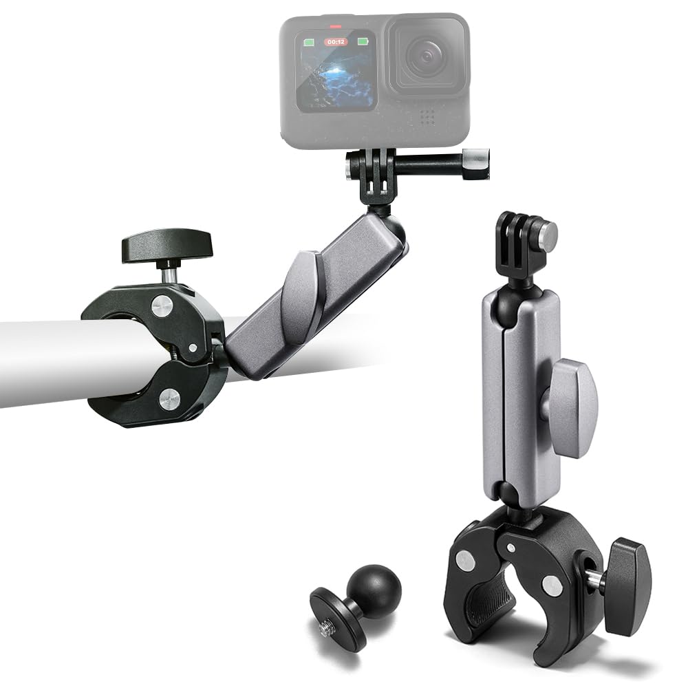 Clamp Camera Mount, Bike/Bicycle/Motorcycle Handlebar Mount for DJI Osmo Action 6/Action 5 Pro/4 3/Osmo Nano/Hero 13 12 11 10 9 8 7/Insta 360 X4 X5