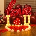 OUDE HOWER I Love U Light Letters Valentine Day Red Light Letters 24Pcs Flameless Candles 1000Pcs Fake Rose Petals 30Pcs Red Balloons 1Pcs Love