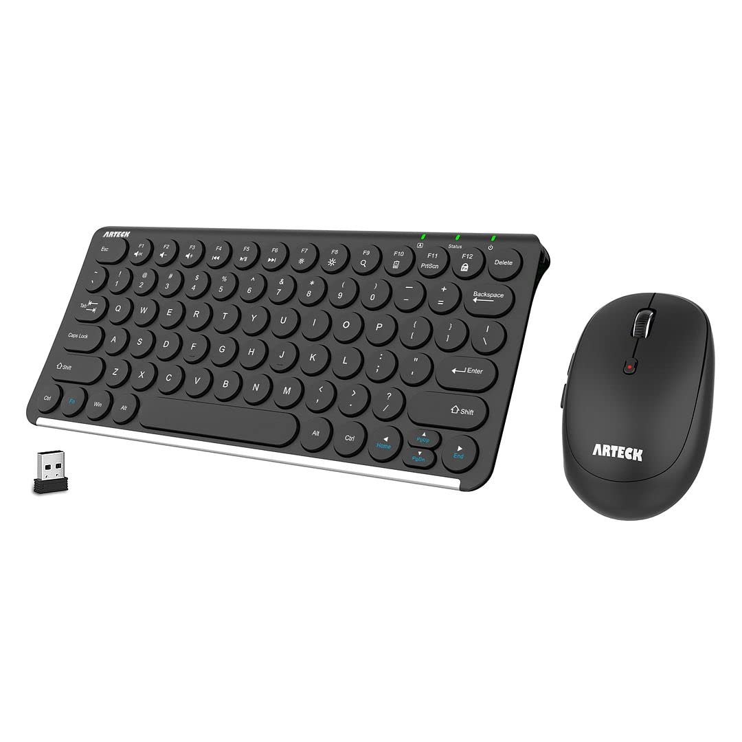 Arteck 2.4G Wireless Keyboard and Mouse Combo Ultra Compact Slim Stainless Full Size Keyboard and Ergonomic Mouse for Computer/Desktop/PC/Laptop