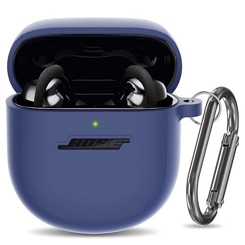 Silicone Case for Bose QuietComfort Earbuds II (2022) & QuietComfort Ultra (2023), Shockproof Protective Cover With Keychain for Men Women (Blue)