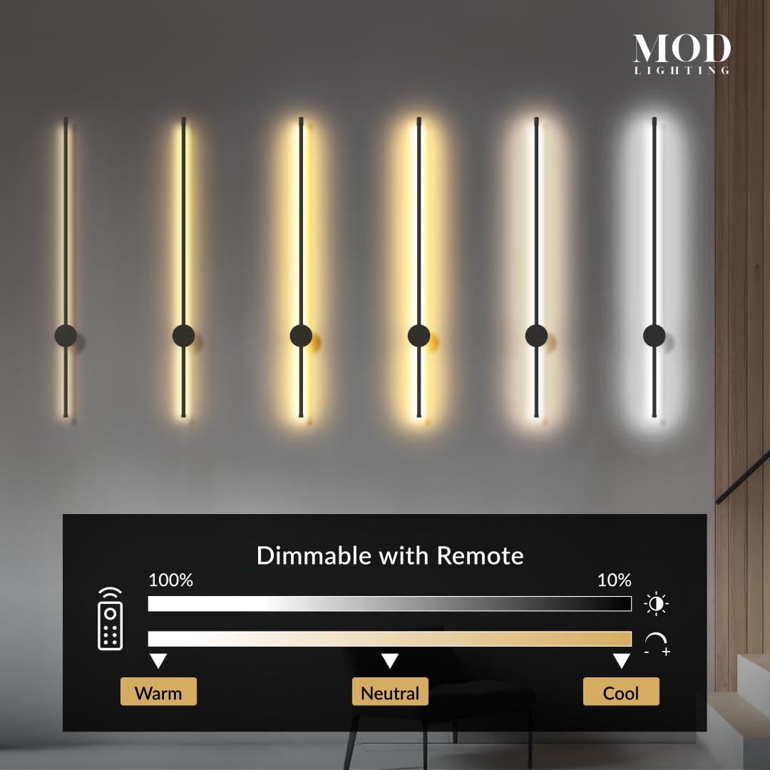 MOD LIGHTING Cadel | Modern Linear Wall Light, LED Wall Sconce Light Bar, Dimmable with Remote 3000K-6000K, 360° Angle Adjust, Indoor Wall Mount