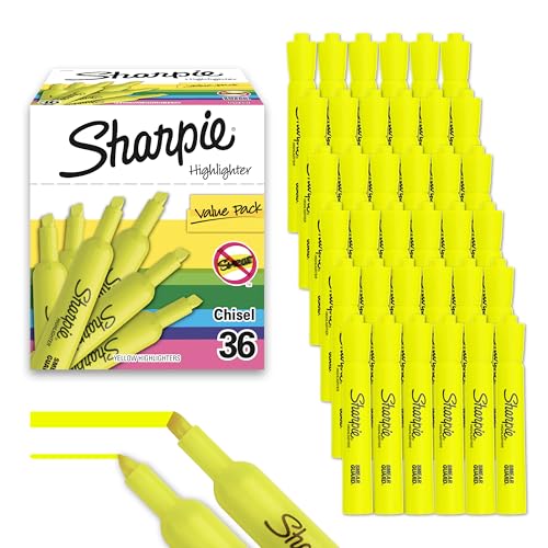 Sharpie Tank Highlighters, Chisel Tip, Yellow Highlighters, Essential Office & School Supplies, Teacher Must Haves, Quick-Drying, Smear-Resistant